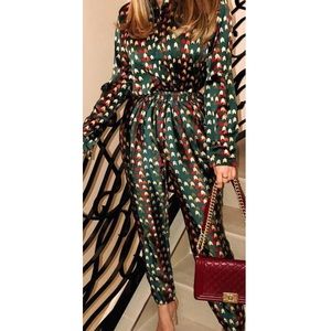 Pretty Little Thing Green Chevron Pant Set